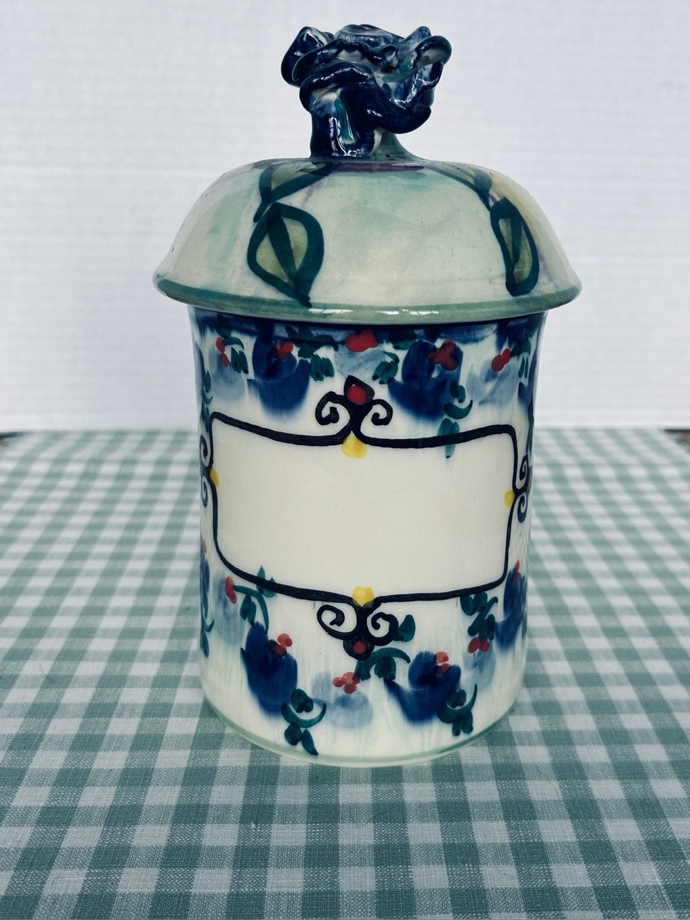 Dagena -Painted Ceramic Canister with Floral Motif. Artist Signed Lidded Pottery